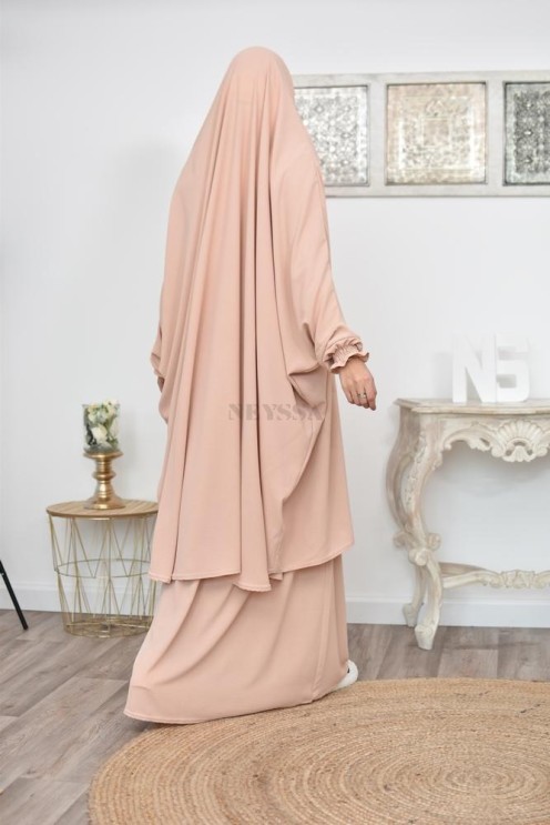 jilbab 2 pieces fluide manche froufrou haut de gamme et pas cher