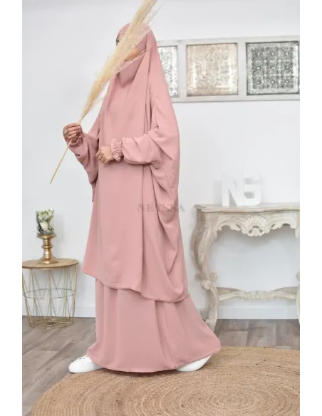 jilbab 2 pieces fluide manche froufrou haut de gamme et pas cher
