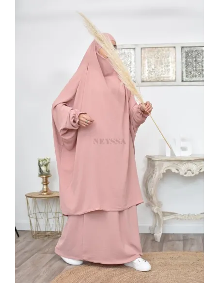 jilbab 2 pieces fluide manche froufrou haut de gamme et pas cher