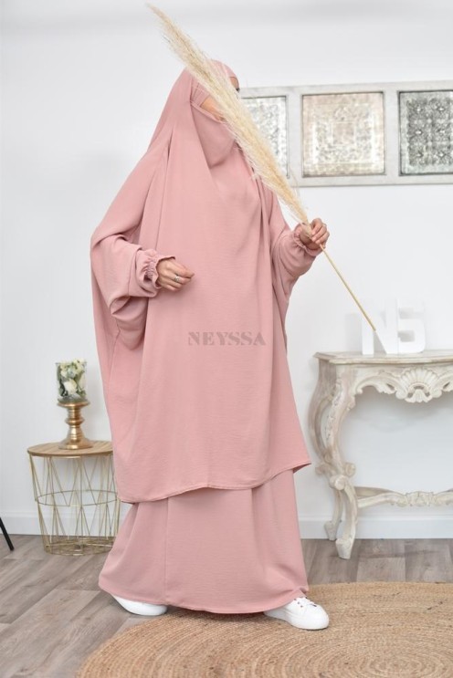 jilbab 2 pieces fluide manche froufrou haut de gamme et pas cher
