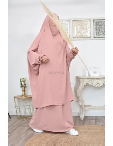jilbab 2 pieces fluide manche froufrou haut de gamme et pas cher
