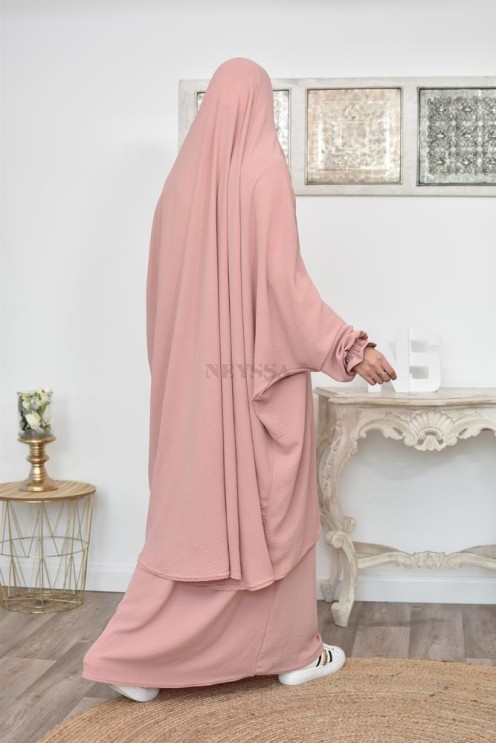 jilbab 2 pieces fluide manche froufrou haut de gamme et pas cher