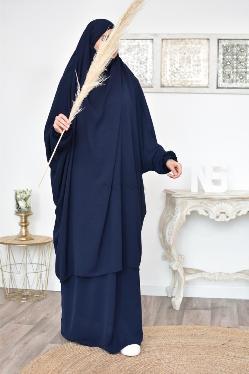 jilbab 2 pieces fluide manche froufrou haut de gamme et pas cher