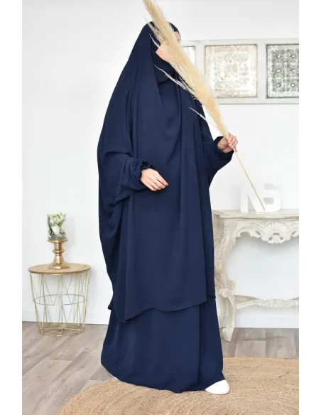 jilbab 2 pieces fluide manche froufrou haut de gamme et pas cher