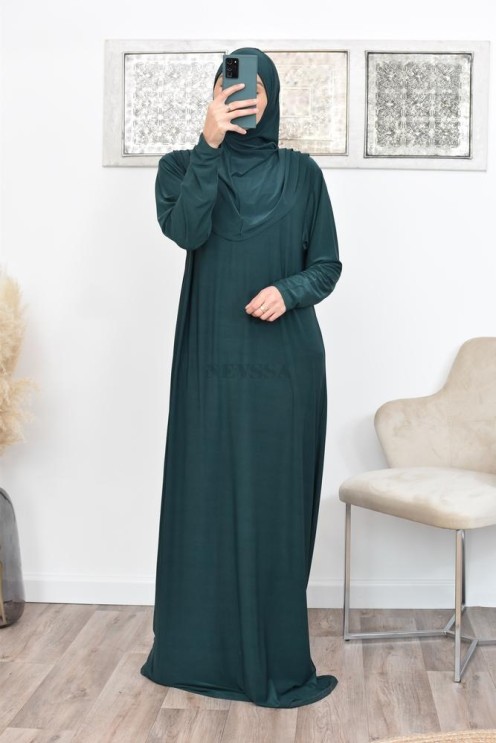 Robe de prière femme musulmane avec hijab intégré pas cher