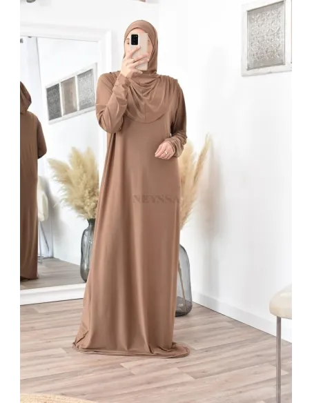 Robe de prière femme musulmane avec hijab intégré pas cher