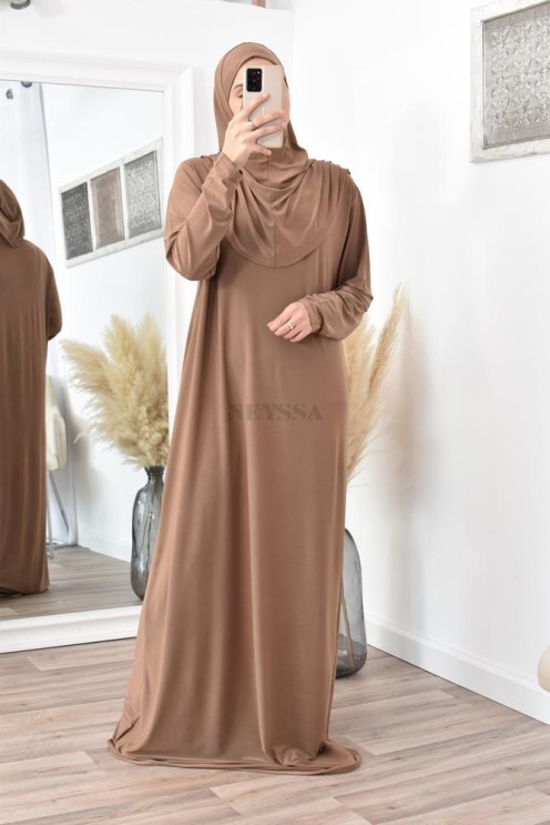 Robe de prière femme musulmane avec hijab intégré pas cher