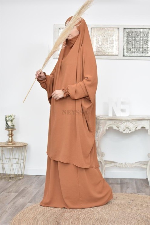 jilbab 2 pieces fluide manche froufrou haut de gamme et pas cher