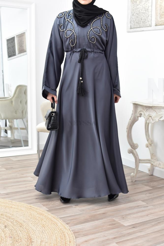 Dernier Design Dames Dubaï Abaya taille 52/" avec écharpe /& prune Mo Couleur doux nidah