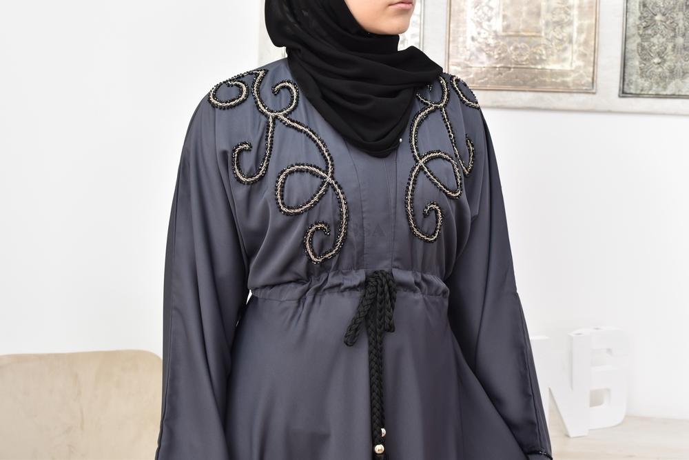 Dernier Design Dames Dubaï Abaya taille 52/" avec écharpe /& prune Mo Couleur doux nidah