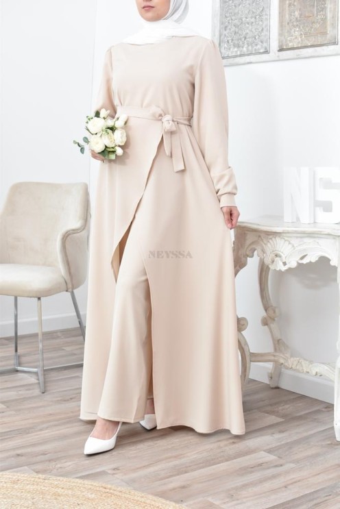 Ensemble robe tunique avec palazzo pour femme voilée classe et chic 