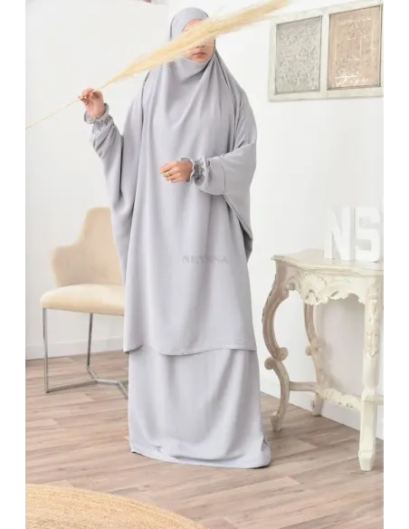 jilbab 2 pieces fluide manche froufrou haut de gamme et pas cher