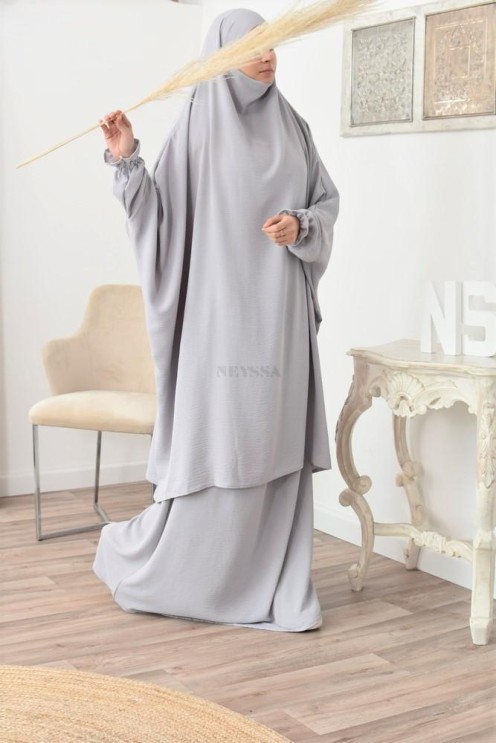jilbab 2 pieces fluide manche froufrou haut de gamme et pas cher