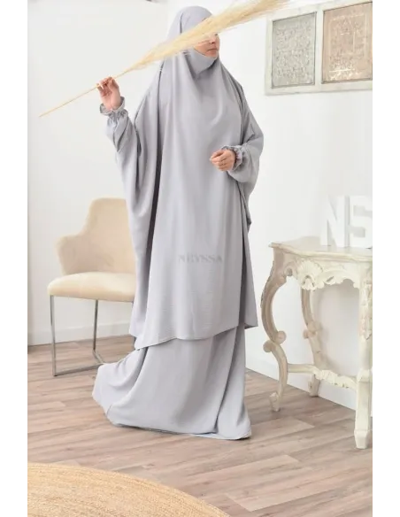 jilbab 2 pieces fluide manche froufrou haut de gamme et pas cher