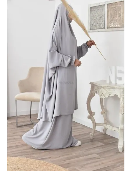 jilbab 2 pieces fluide manche froufrou haut de gamme et pas cher