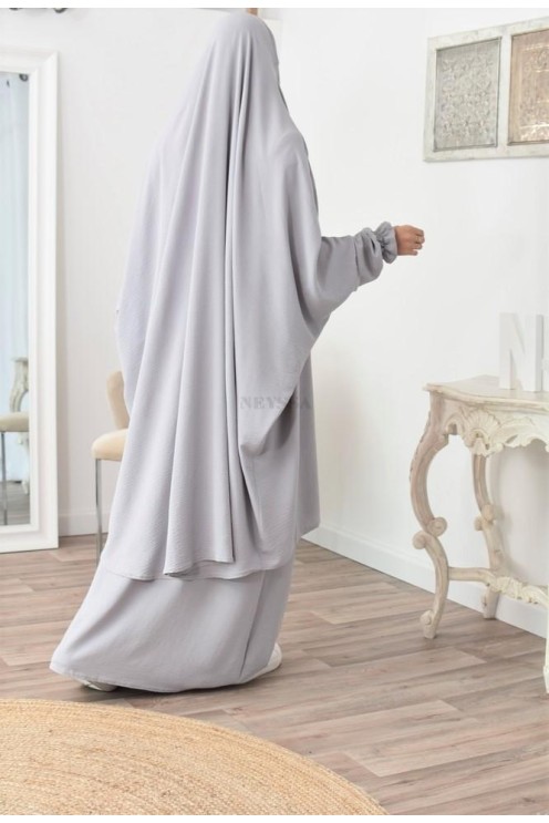 jilbab 2 pieces fluide manche froufrou haut de gamme et pas cher