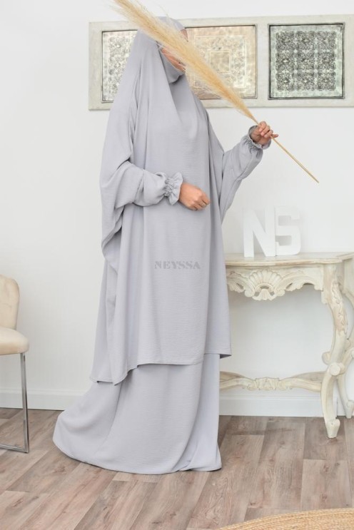 jilbab 2 pieces fluide manche froufrou haut de gamme et pas cher