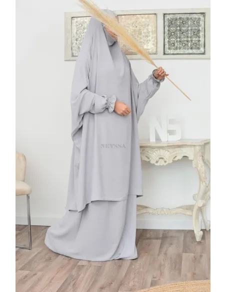 jilbab 2 pieces fluide manche froufrou haut de gamme et pas cher