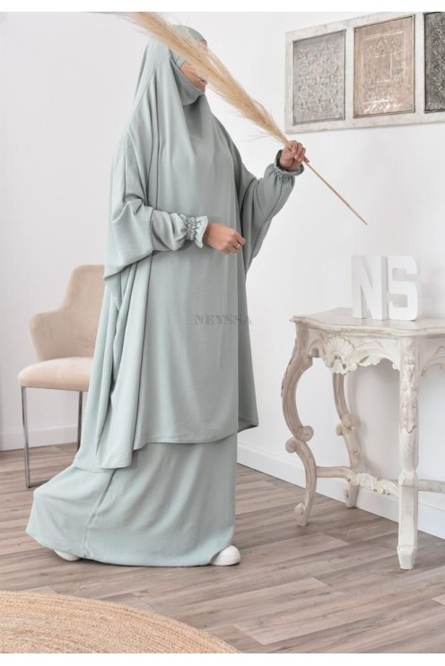 jilbab 2 pieces fluide manche froufrou haut de gamme et pas cher