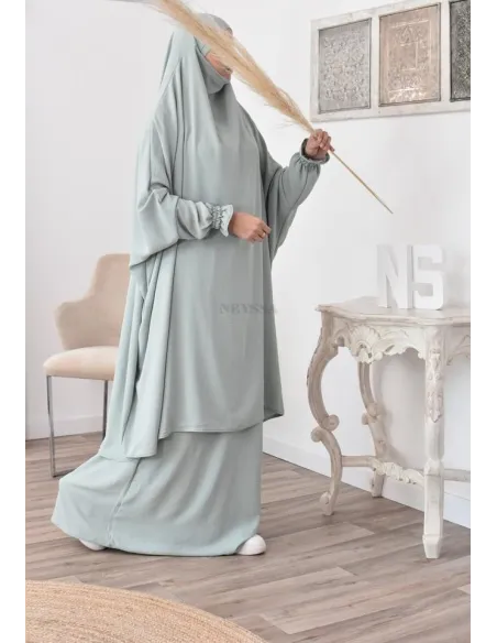 jilbab 2 pieces fluide manche froufrou haut de gamme et pas cher