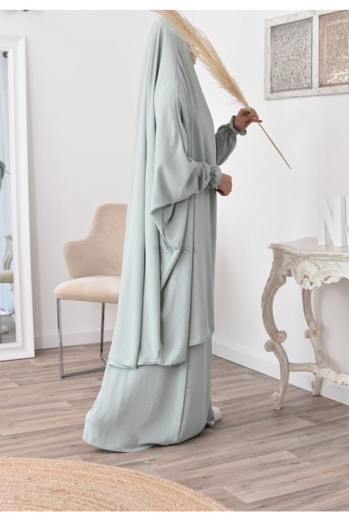 jilbab 2 pieces fluide manche froufrou haut de gamme et pas cher