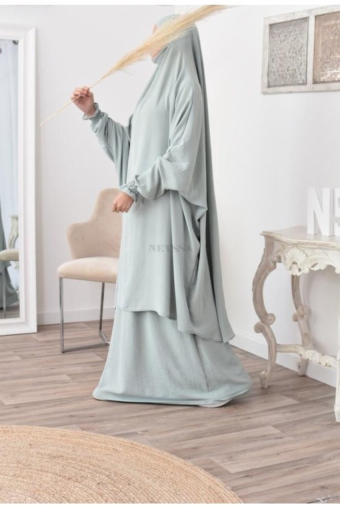 jilbab 2 pieces fluide manche froufrou haut de gamme et pas cher