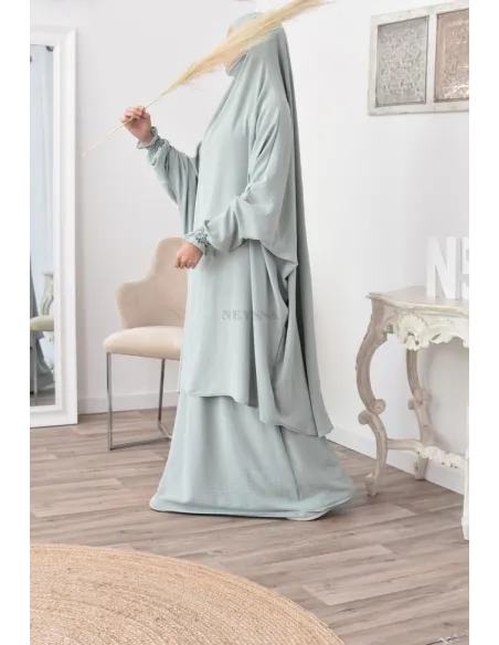 jilbab 2 pieces fluide manche froufrou haut de gamme et pas cher