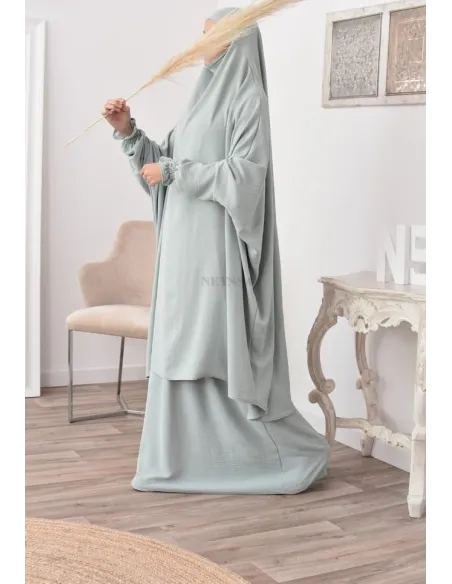 jilbab 2 pieces fluide manche froufrou haut de gamme et pas cher