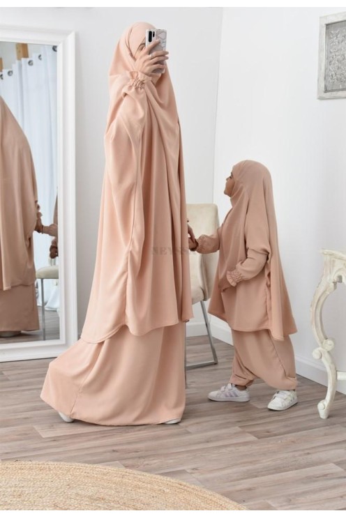 jilbab 2 pieces fluide manche froufrou haut de gamme et pas cher