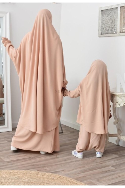 jilbab 2 pieces fluide manche froufrou haut de gamme et pas cher