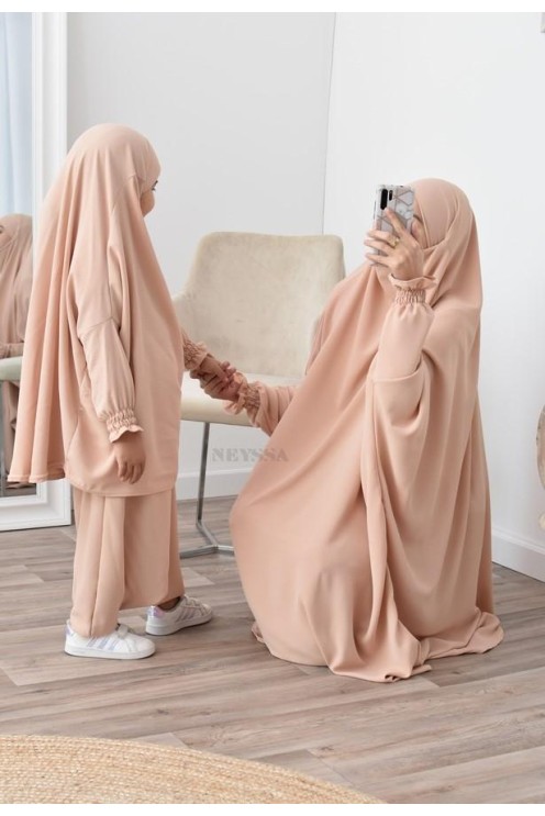 jilbab 2 pieces fluide manche froufrou haut de gamme et pas cher