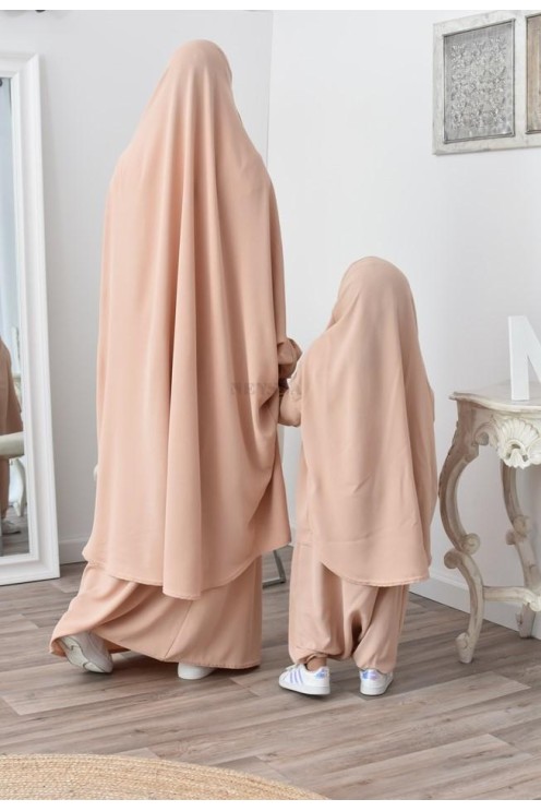 jilbab 2 pieces fluide manche froufrou haut de gamme et pas cher