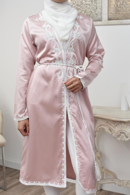 Kimono coupe droite haute couture satin inspiration Kaftan avec sfifa