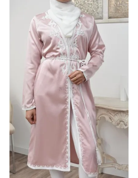 Kimono coupe droite haute couture satin inspiration Kaftan avec sfifa