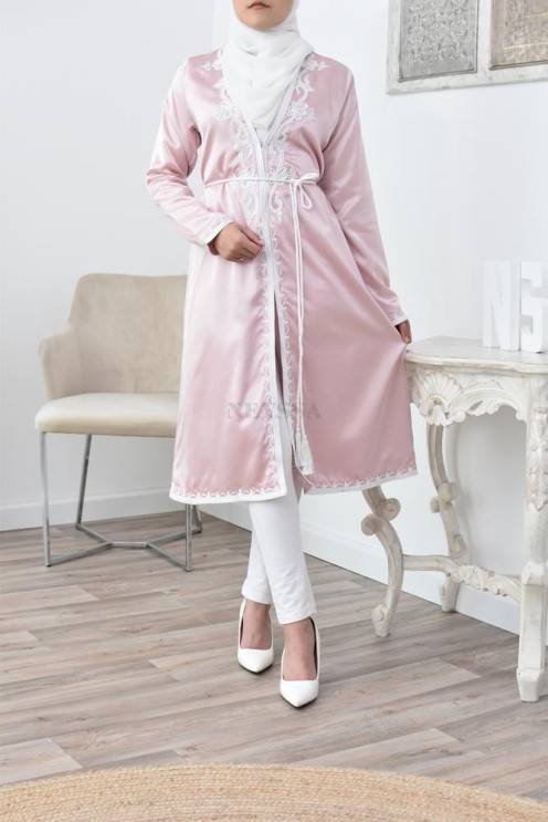 Kimono coupe droite haute couture satin inspiration Kaftan avec sfifa