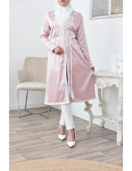 Kimono coupe droite haute couture satin inspiration Kaftan avec sfifa