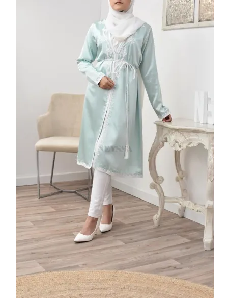 Kimono Caftan brodé sfifa maroccaine coupe droite haute couture satin