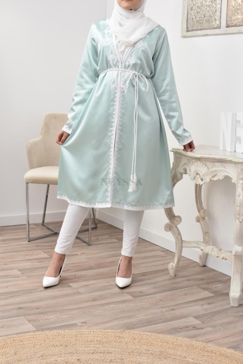Kimono Caftan brodé sfifa maroccaine coupe droite haute couture satin
