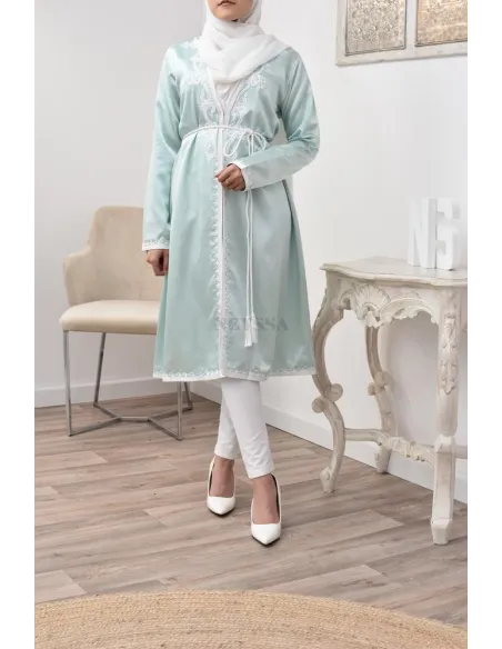 Kimono Caftan brodé sfifa maroccaine coupe droite haute couture satin