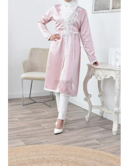 Kimono coupe droite haute couture satin inspiration Kaftan avec sfifa