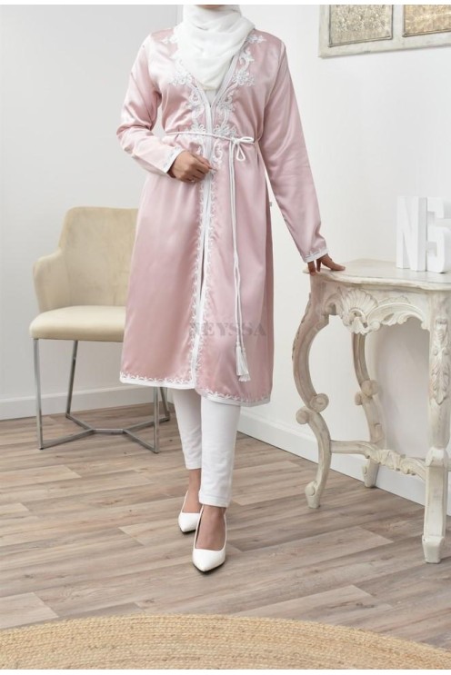 Kimono coupe droite haute couture satin inspiration Kaftan avec sfifa