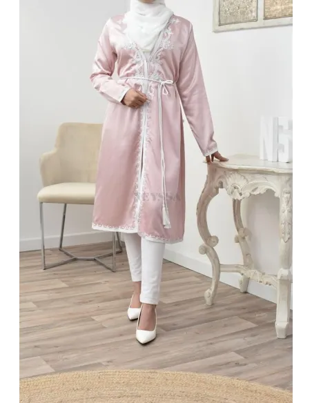 Kimono coupe droite haute couture satin inspiration Kaftan avec sfifa