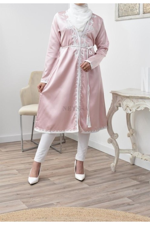 Kimono coupe droite haute couture satin inspiration Kaftan avec sfifa