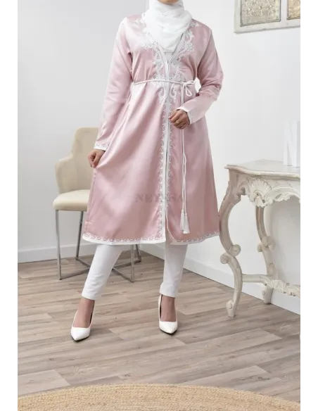 Kimono coupe droite haute couture satin inspiration Kaftan avec sfifa