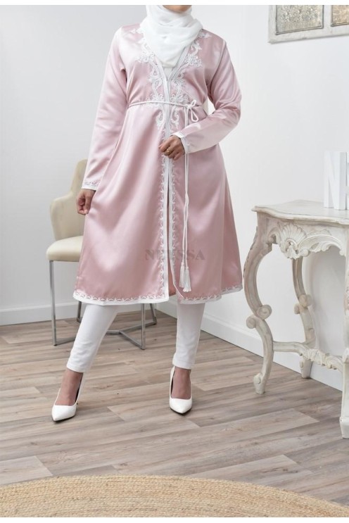 Kimono coupe droite haute couture satin inspiration Kaftan avec sfifa