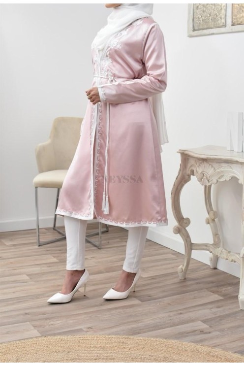 Kimono coupe droite haute couture satin inspiration Kaftan avec sfifa