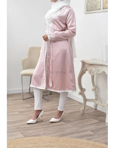 Kimono coupe droite haute couture satin inspiration Kaftan avec sfifa