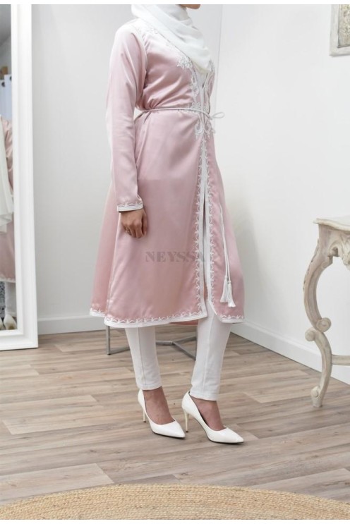 Kimono coupe droite haute couture satin inspiration Kaftan avec sfifa