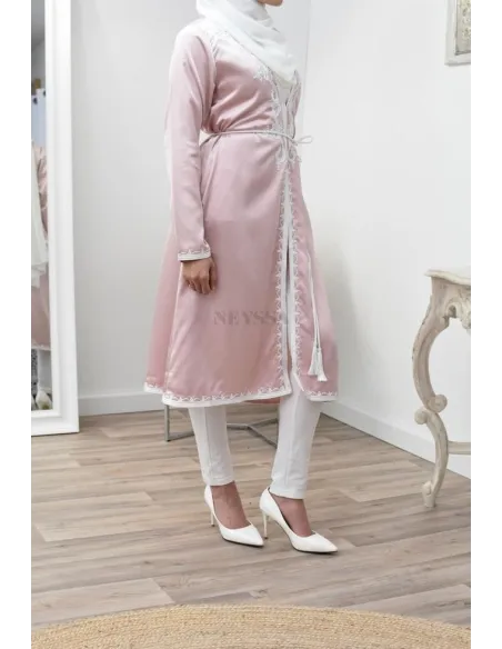 Kimono coupe droite haute couture satin inspiration Kaftan avec sfifa