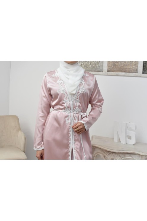 Kimono coupe droite haute couture satin inspiration Kaftan avec sfifa